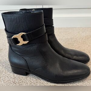 Tory Burch Gemini Link Tumbled Leather Black Bootie Ankle Boot Size 9